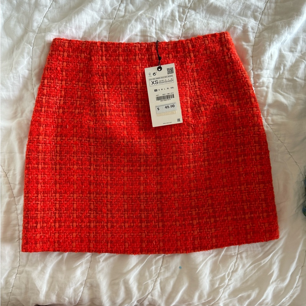 Tweed Orange Mini Skirt